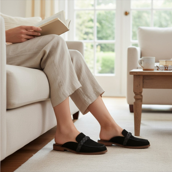 Lucky Brand Shoes - Lucky Brand Suede LEATHER Mule Loafers Slippers Sandal Shoes Size 9.5 M BLACK